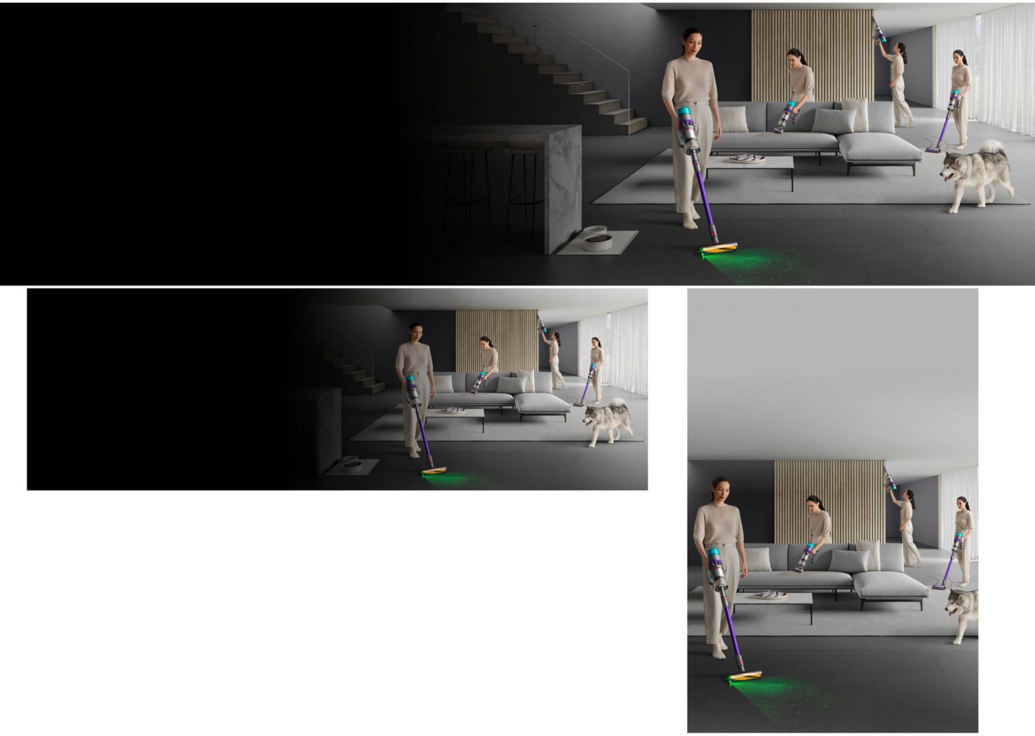 A family home being cleaned with the Dyson Gen5detect vacuum.